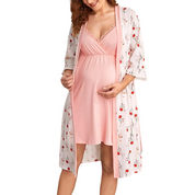 Camisola Floral com Robe para Gestante - Ama Mamma