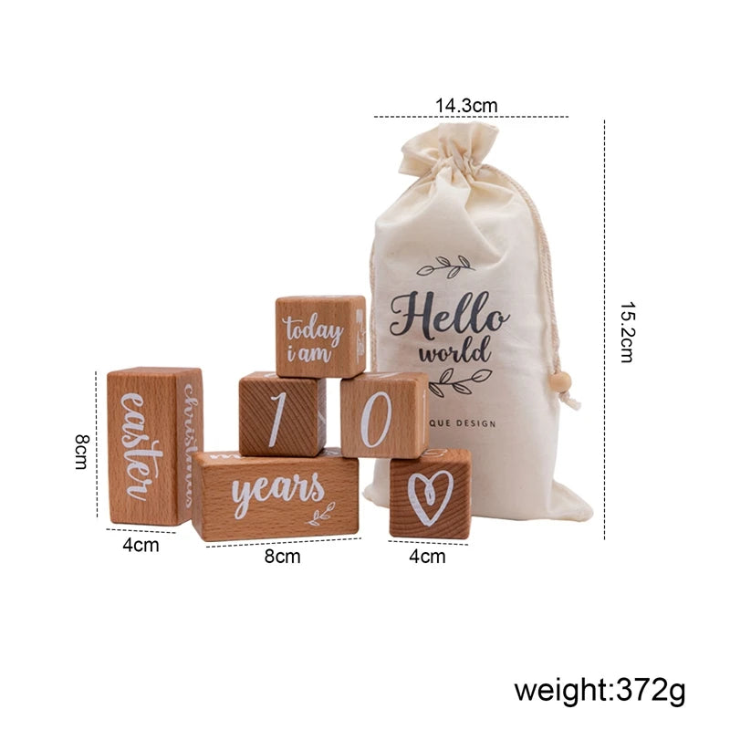 Madeira Mês Milestone Digit Record Card, Newborn Birthday Gift, Baby Photo Souvenir, Fotografia Acessórios com Caixa, 7pcs por conjunto