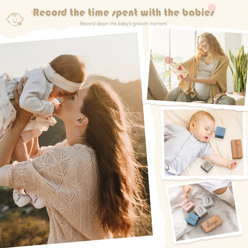 Madeira Mês Milestone Digit Record Card, Newborn Birthday Gift, Baby Photo Souvenir, Fotografia Acessórios com Caixa, 7pcs por conjunto