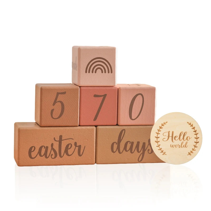 Madeira Mês Milestone Digit Record Card, Newborn Birthday Gift, Baby Photo Souvenir, Fotografia Acessórios com Caixa, 7pcs por conjunto