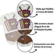 Body Bebê Mesversário com Chapéu 100% Algodão – Kit 2 Peças Temático Sanfoneiro